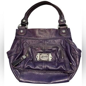 B. Makowsky Eggplant Purple Leather Shoulder Bag Purse